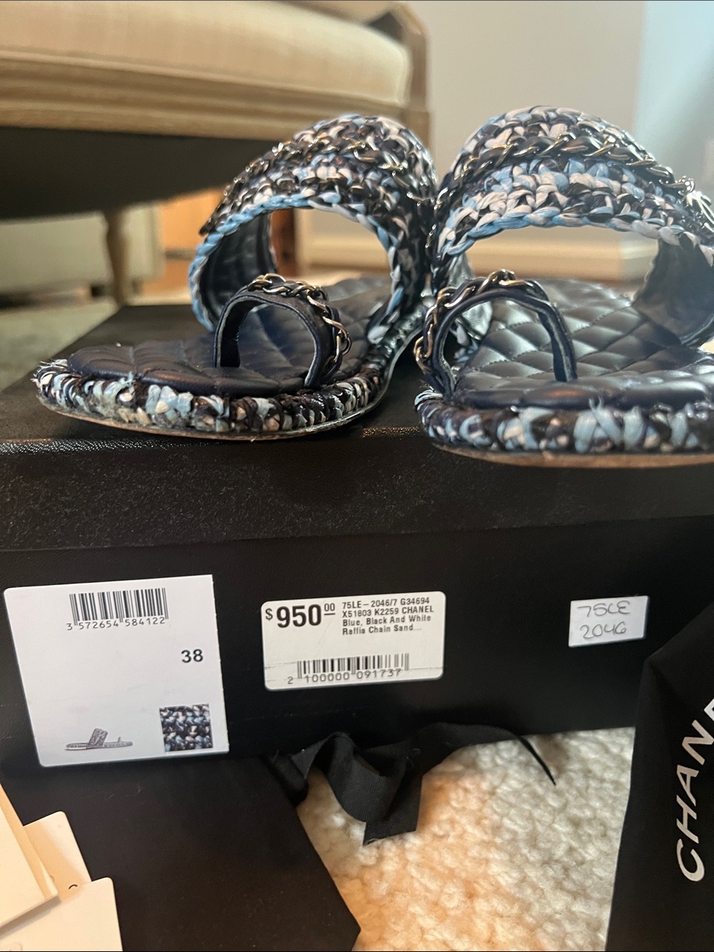 CHANEL rare shades of blue raffia sandal size 38 CC logo details - Picture 6 of 6